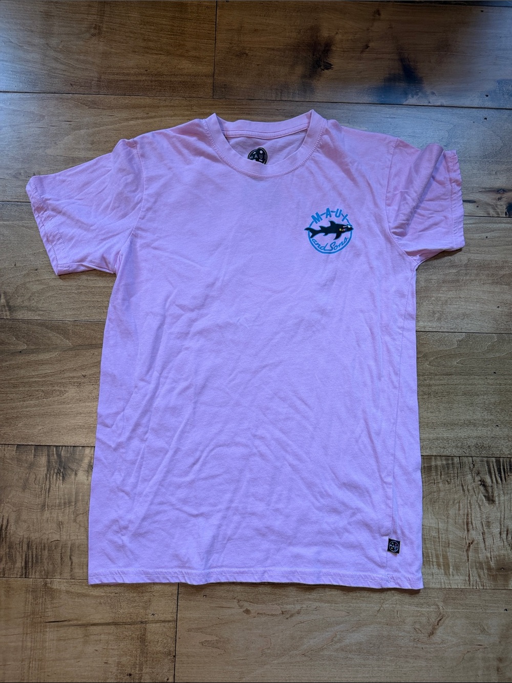 Maui and Sons Light Pink Short Sleeve Crew Tee with Blue Logo